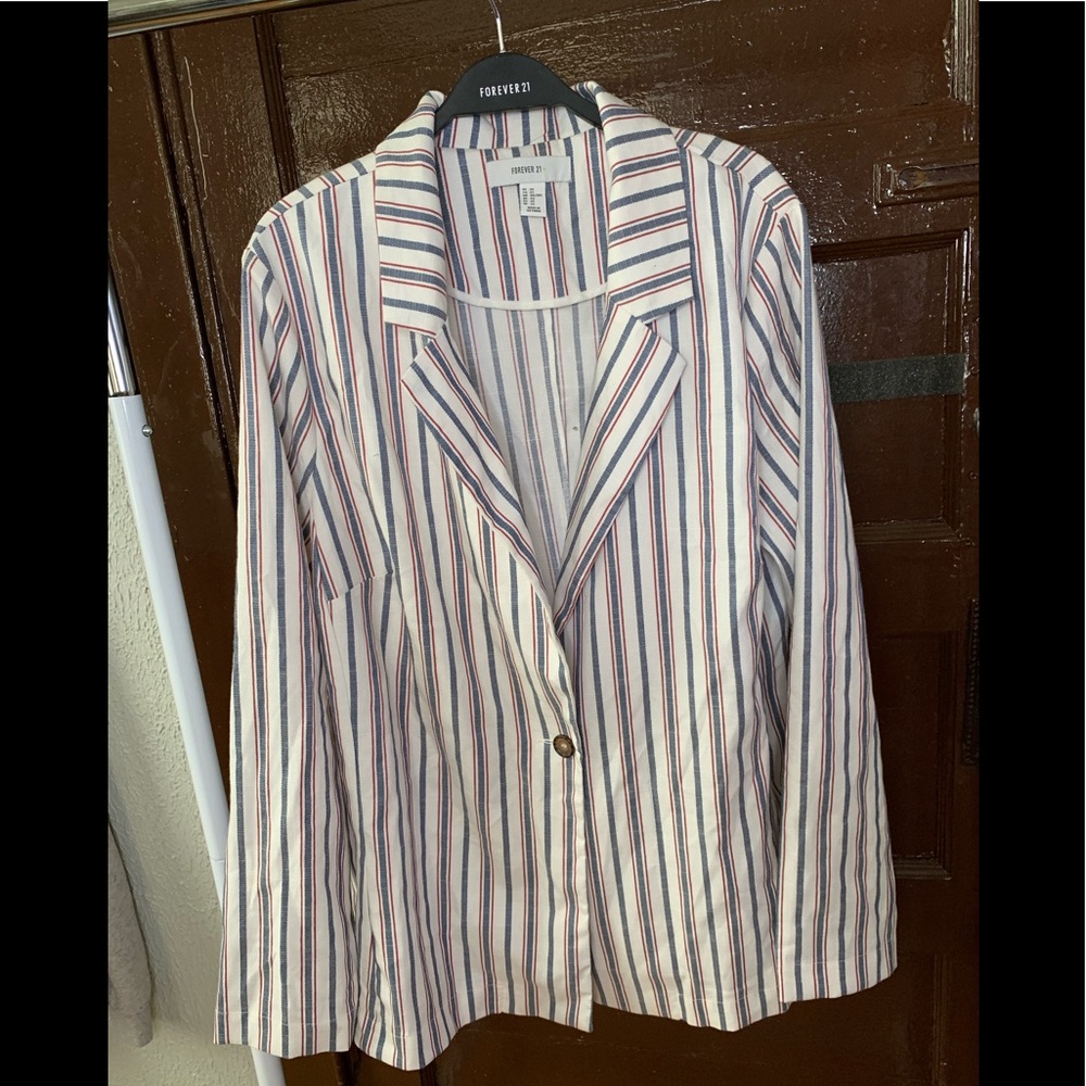 Women Plus Size One-Button Pinstripe Blazer